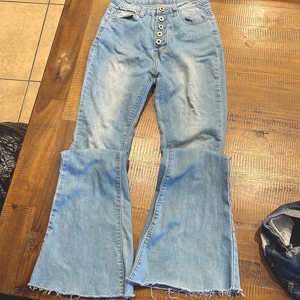 Light blue SHIEN flare jeans high rise